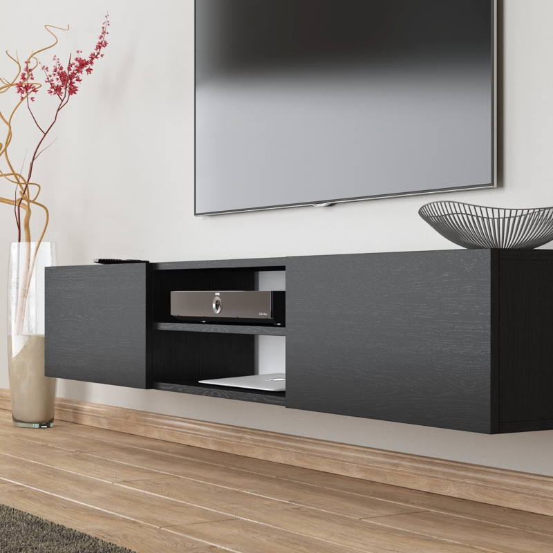 Konisha Black Floating Tv Stand Up To 80" TVs Modern Media Console