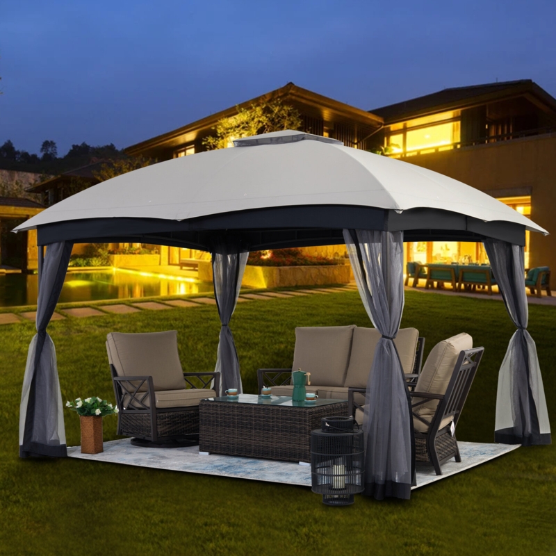 12 Ft. W x 10 Ft. D Steel Patio Gazebo with Netting