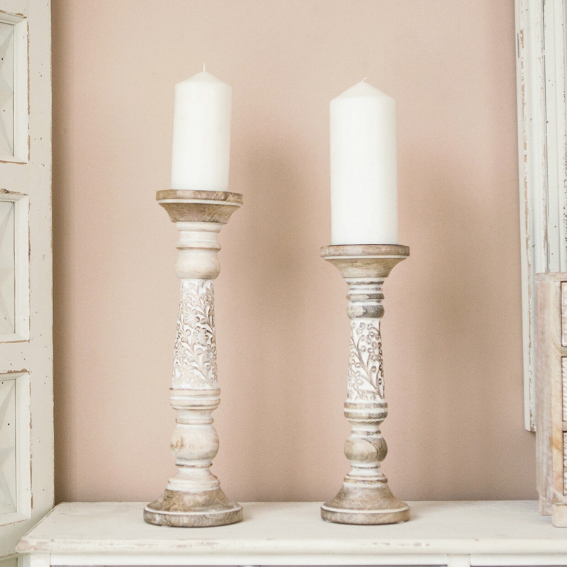 14.96'' H Wood Tabletop Candlestick