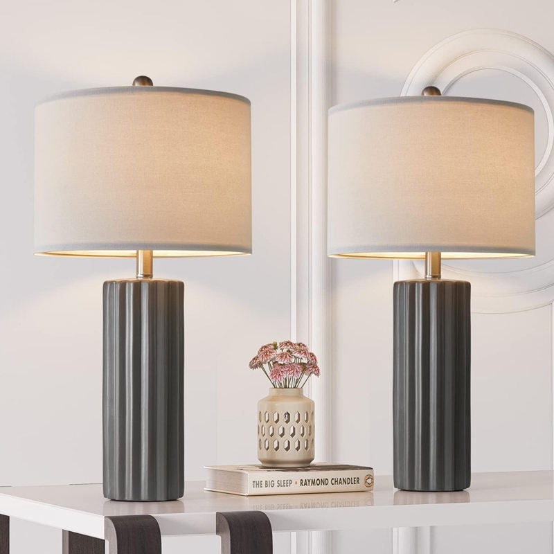 25'' Ceramic Lamp for Bedroom Room House Gray Home Office Dorm Modern Style
