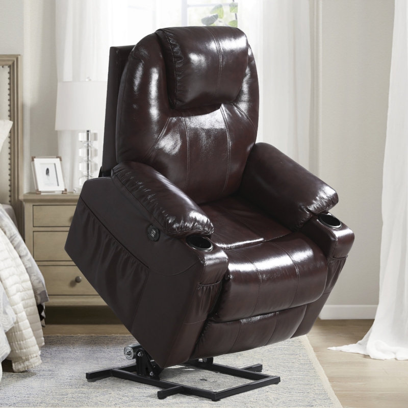 33.4'' Wide Genuine Leather Power Lift Recliner with Heating Vibration Massage