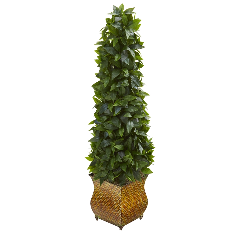 38'' Faux Sweet Bay Topiary in Metal Planter