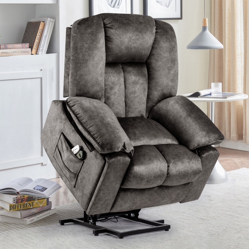 40.5" Wide Oversize Soft Velvet Power Lift Heating Massage Recliner with Hidden Cupholders