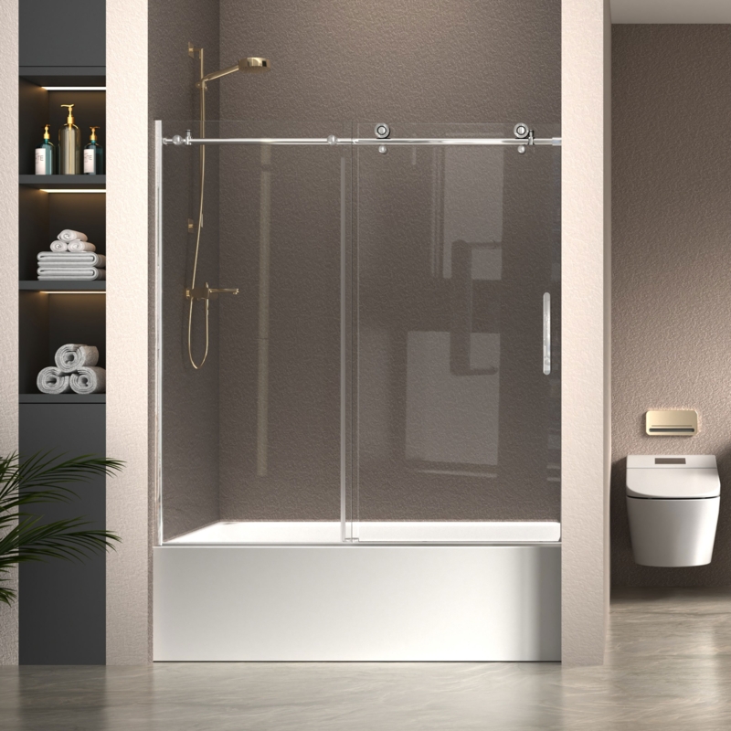 57'' - 59'' W x 60'' H Single Sliding Door Frameless Tub Door with Clear Glass