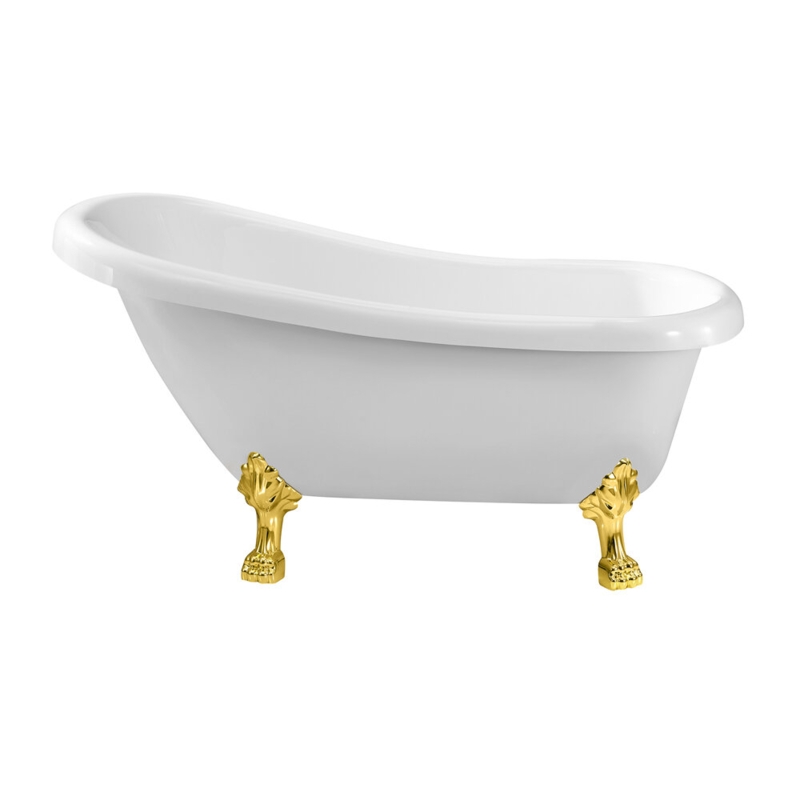 61" Streamline Clawfoot Soaking Acrylic Bathtub With Drain, Clawfeet, and Bamboo Tray