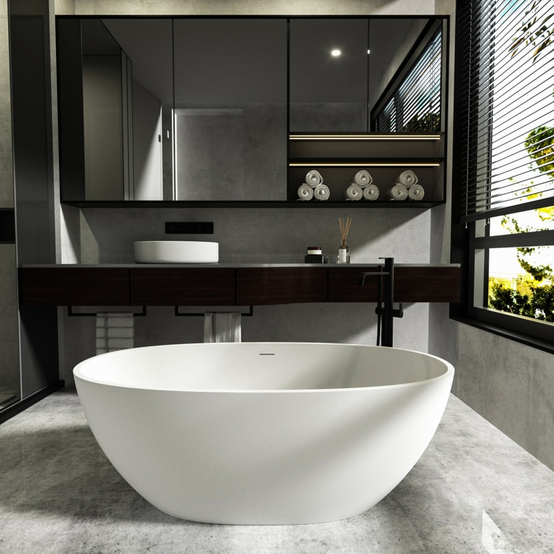 63" x 30.71" Freestanding Soaking Solid Surface Bathtub