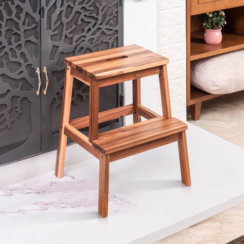 Acacia Wood Two Steps Stool Small Size Rectangle Top Best End Tables