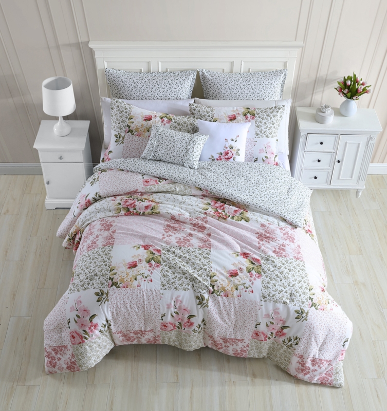 Ailyn Floral 100% Cotton Bonus Comforter Set includes Shams and Decorative Pillows
