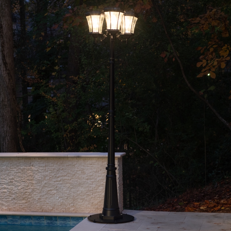 Almonte Black 3-Light 90" H Solar Powered LED Lamp Post (Full)
