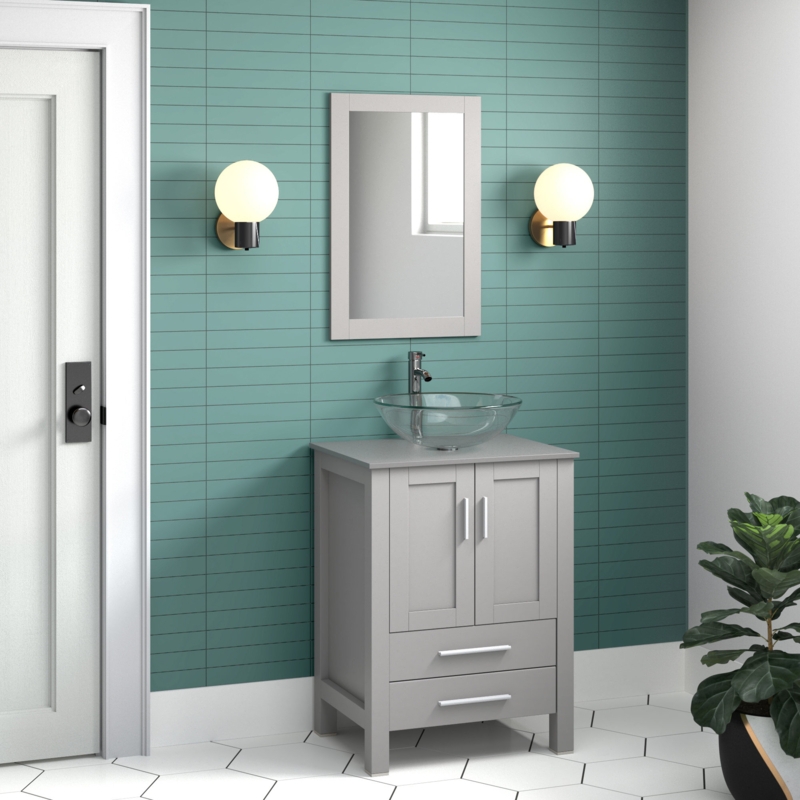 Analyse 24'' Single Bathroom Vanity with Manufactured Wood Top with Mirror