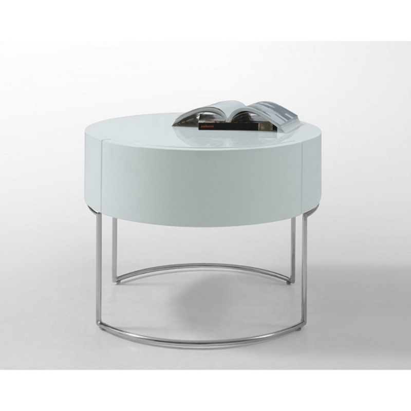 Aniston White High Goss Round Nightstand