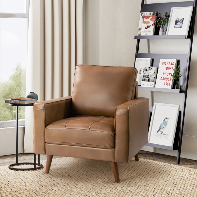Annaleise Mid-Century Genuine Leather Armchair