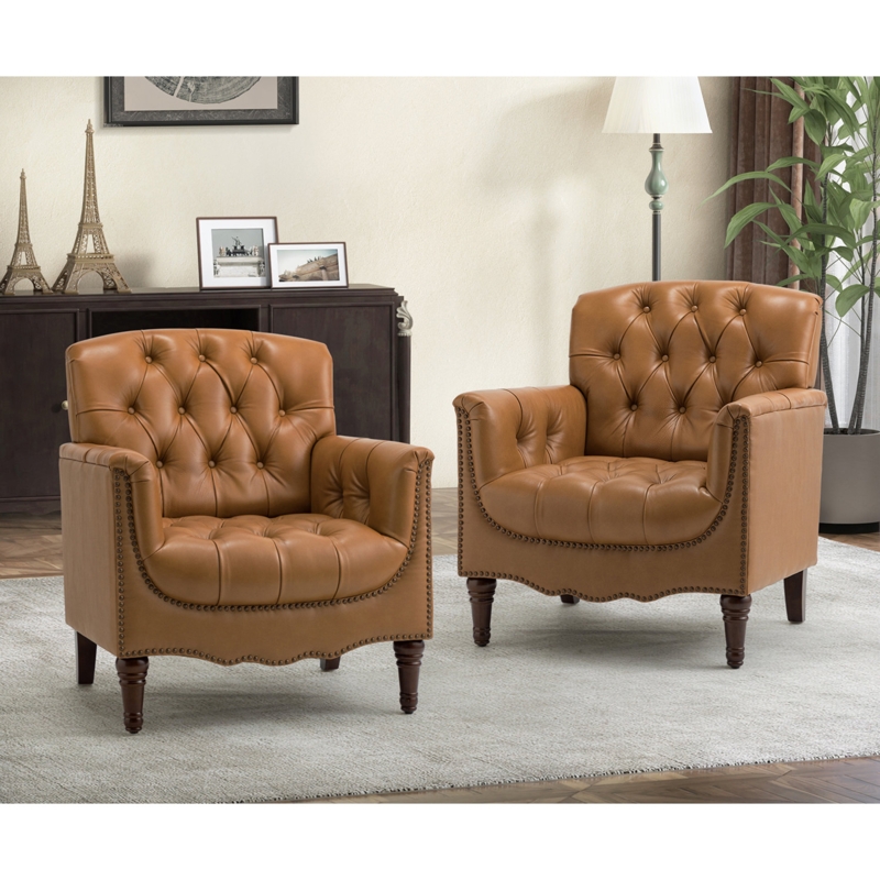 Annja 32" W Tufted Genuine Leather Armchair