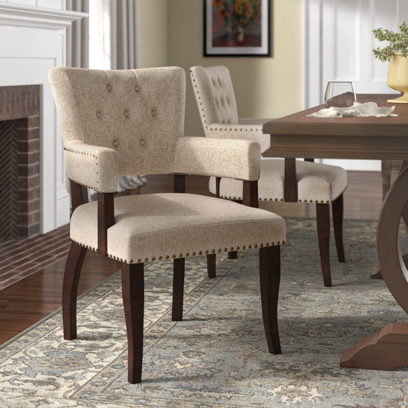 Asterio Button Tufted Dining Arm Chair in Cream