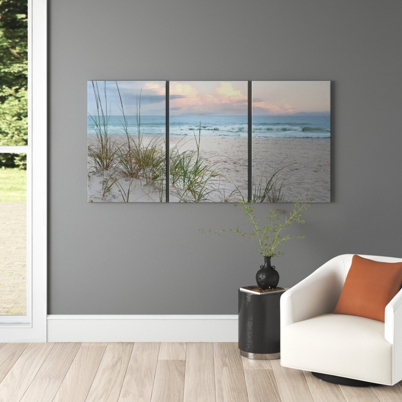 Beach Driftwood Framed On Canvas 3 Pieces Print