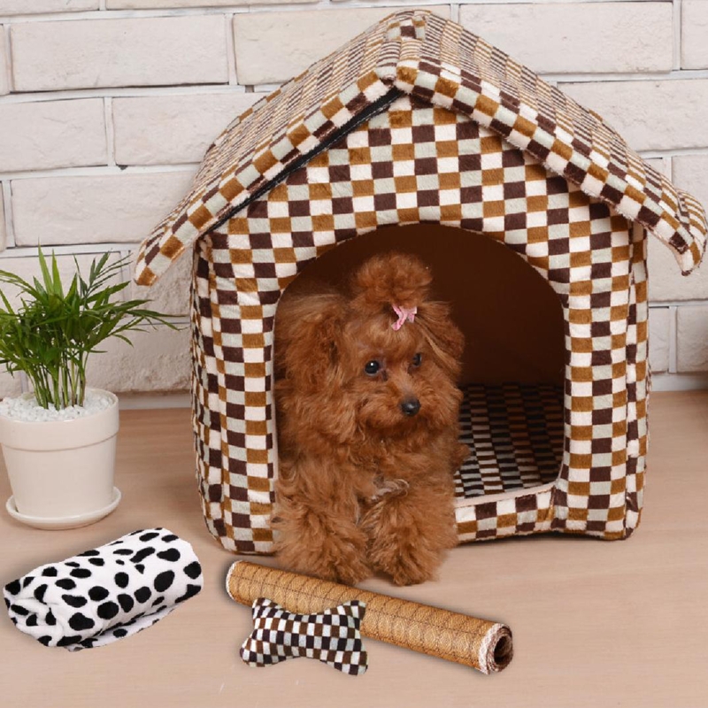 Brijmohan Dog Kennel Can Unpick And Wash The Four Seasons General Cat Litter Enclosed Don't Wild Pet House Dogs Teddy Supplies Warm Leopard Grain In Winter (Set of 4)