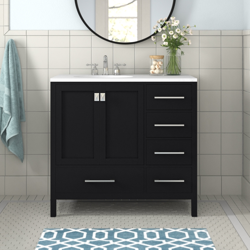Broadview 36'' Single Bathroom Vanity with Engineered Marble Top