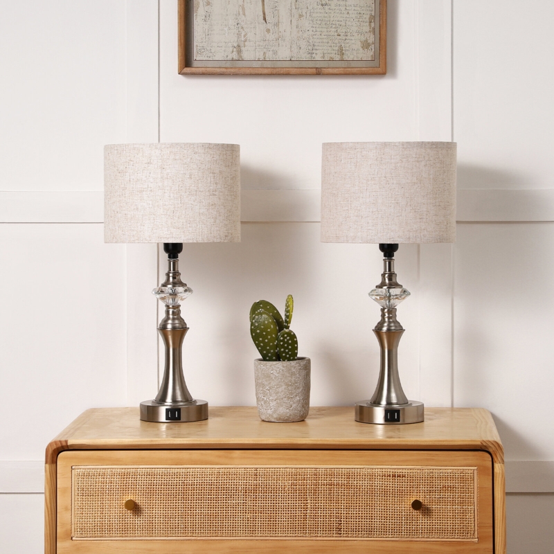 Camellia 19.3 IN crystal table lamp with touch control and USB