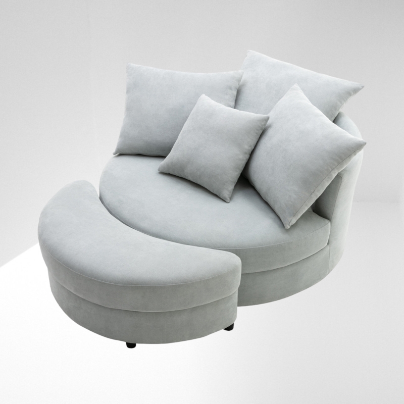 Chasie Upholstered Swivel Barrel Chair with Ottoman