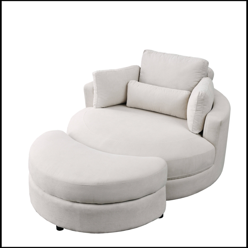 Crystalee Upholstered Swivel Barrel Chair with Ottoman