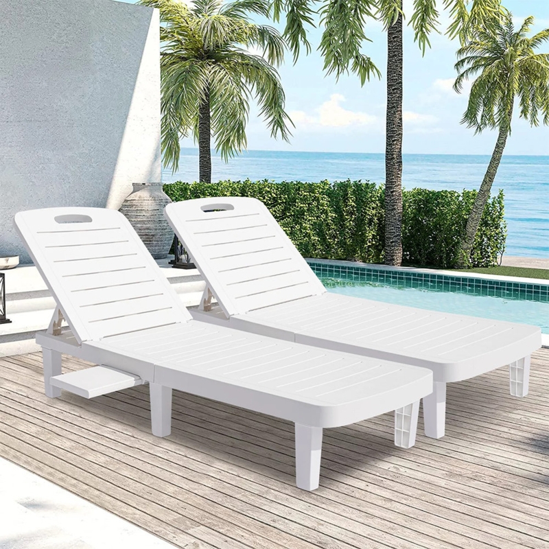 Donnaven Outdoor Patio Chaise Lounge, Reclining Lounger w/Cup Holder, 5-Position Adjustment
