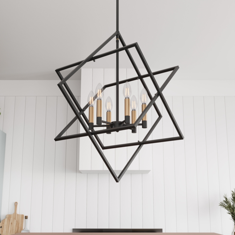 Ebby 6-Light Rustic Farmhouse Lantern Adjustable Height Dimmable Black Chandelier Light Fixture