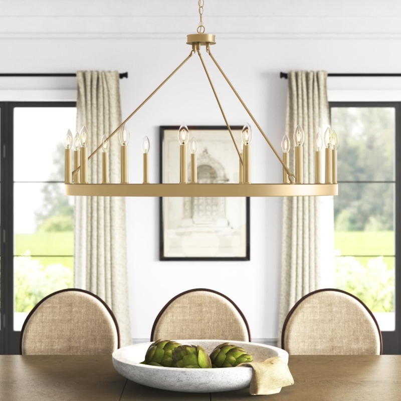 Finchley 15 - Light Living Room Steel Dimmable Wagon Wheel Chandelier UL Certified