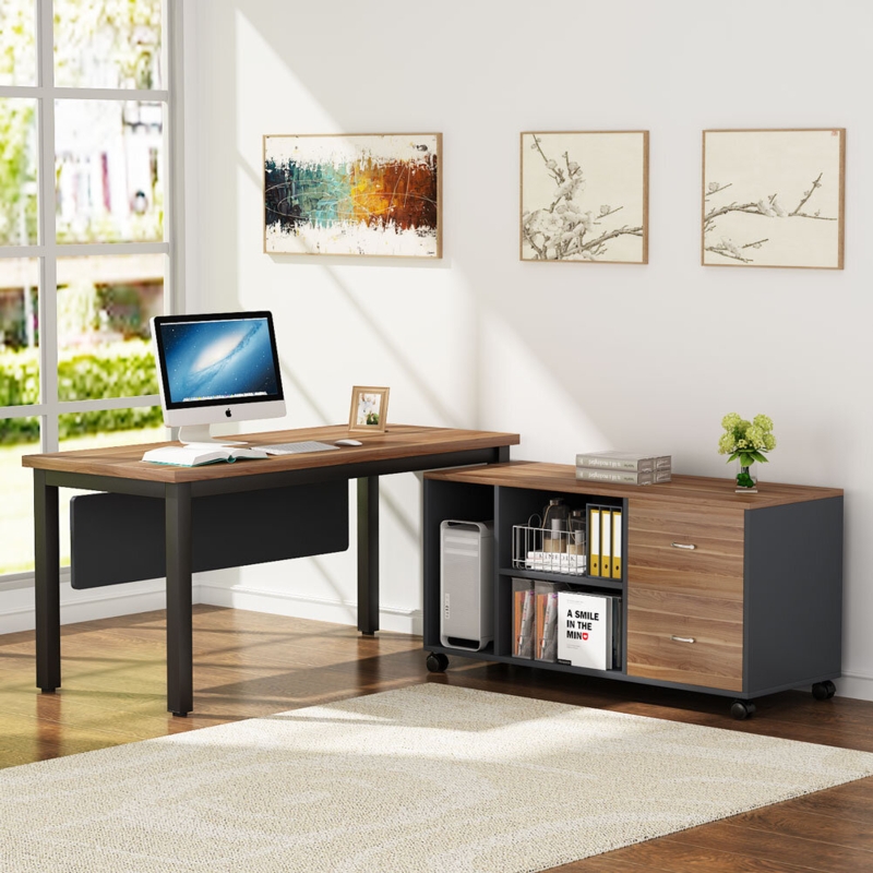 Gattus L-Shaped Metal Base Computer Desk