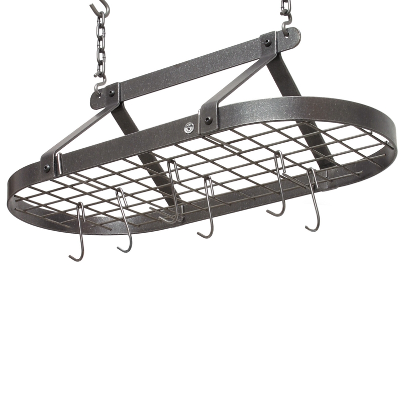Handcrafted Classic Oval Ceiling Pot Rack with 12 Hooks