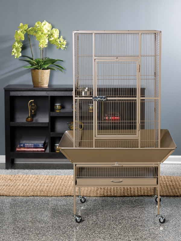 Hester 52.75'' Steel Flat Top Floor Bird Cage with Wheels