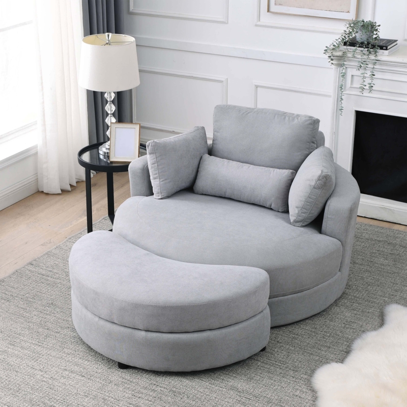 Jorah Upholstered Swivel Armchair with Ottoman