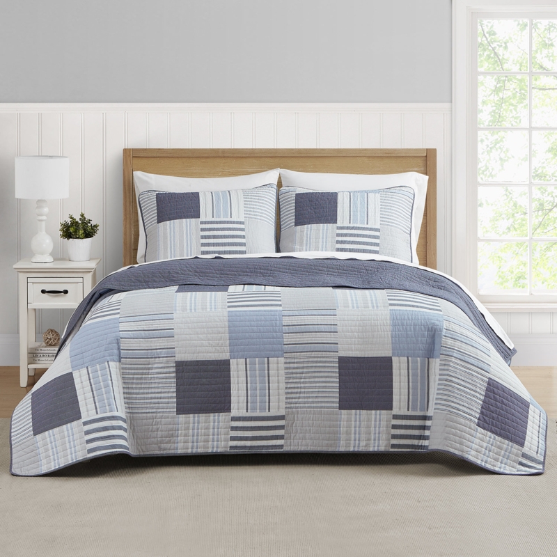 Lido Patch Blue/Gray Cotton Quilt Set