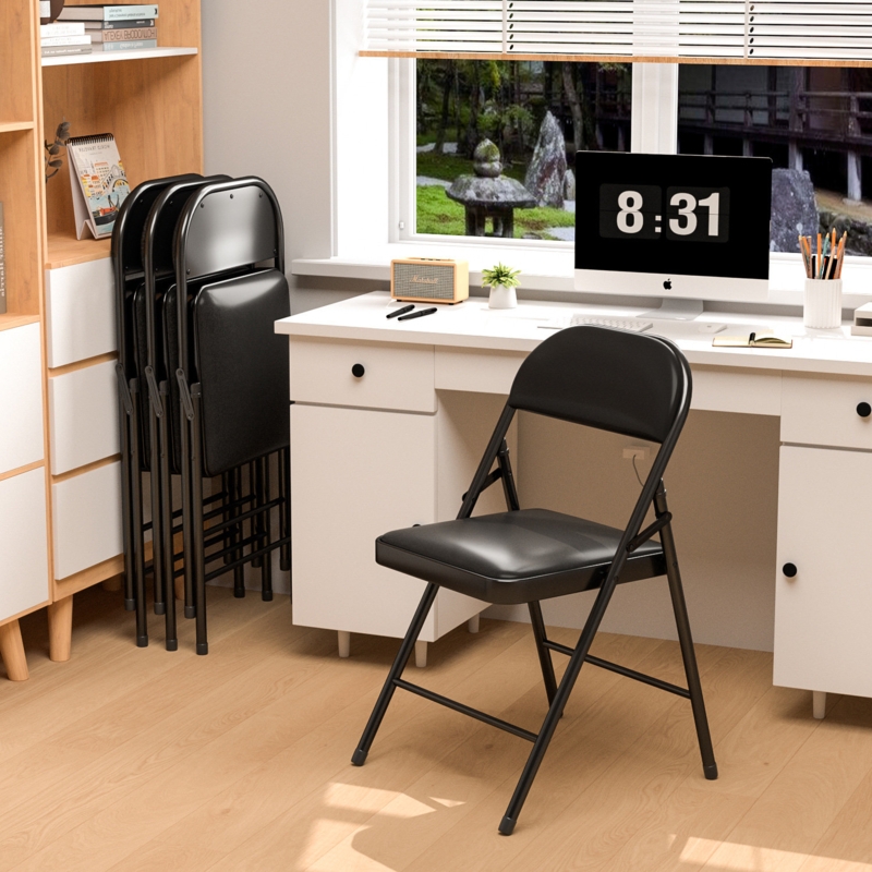 Marvelle Vinyl Padded Stackable Folding Chair Folding Chair Set (Set of 4)