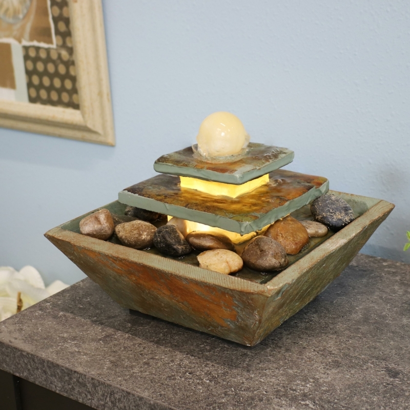 Natural Stone Weather Resistant Tabletop Fountain with Light