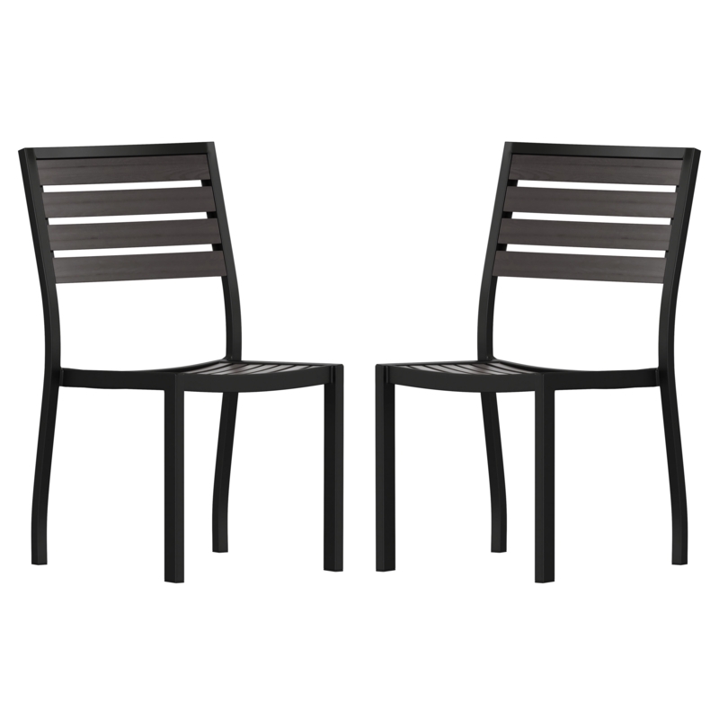 Norbury Outdoor Faux Teak Side Chair with Poly Slats