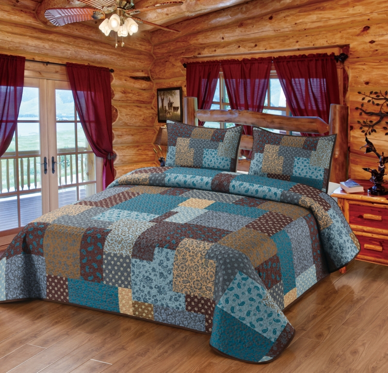 Portage County Line Patchwork Floral Geometric Shabby Elegance Farmhouse Decorative Quilt Bedding Set