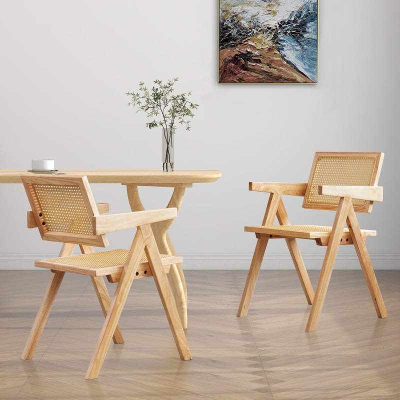 Sanon Solid Wood Cane Arm Chair
