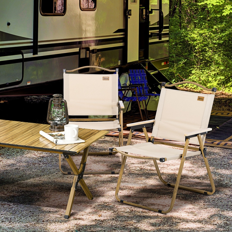 Set Of 2 Camping Chair, Lightweight Folding Chair, Portable Armchairs, Perfect For Festivals, Fishing, Beach And Hiking, Khaki