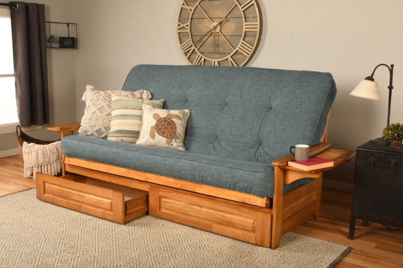 Stratford Queen 87" Wide Futon Frame and Mattress with Drawer Set