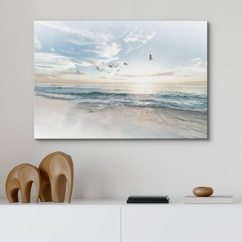 Sunrise on The Beachy Scene Seagull Coastal Modern Large Canvas Print Wall Art Bedroom Decoration