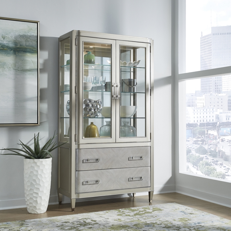 Zoey Glass Door China Cabinet With Drawers