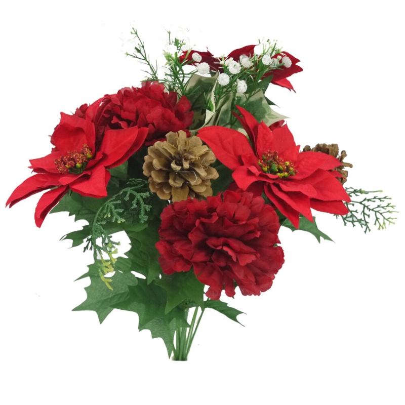 14 Stems Artificial Poinsettia Bouquet Fake Christmas Flowers, Faux Velvet Poinsettia Carnation