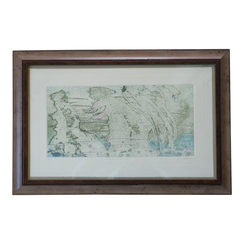 1982 "Rush Hour Blizzard" Abstract Framed New York Cityscape Wash Etching by Gerard Lehner