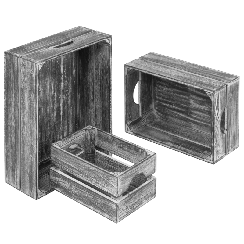 3-Piece Nesting Distressed Gray Wood Storage