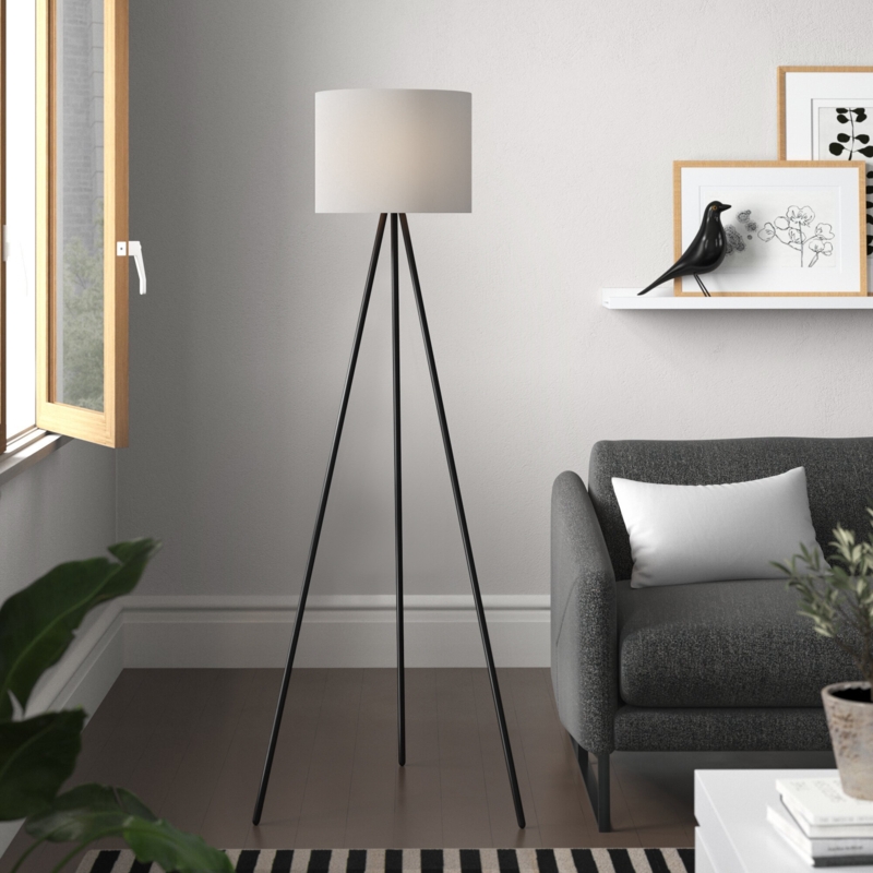 61.5" Mid-Century Modern Tripod Floor Lamp, Black