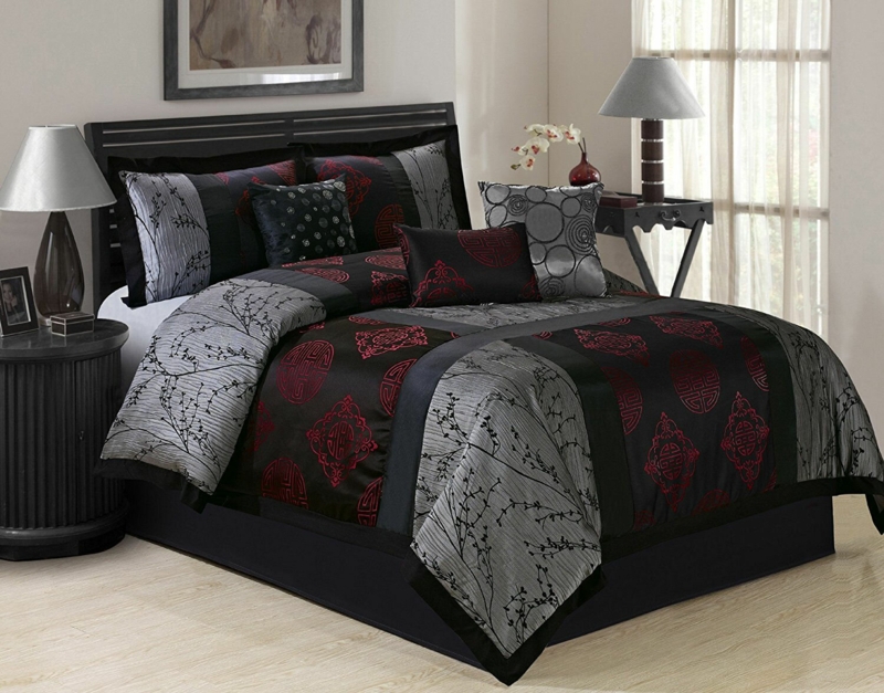 Abasi 7 Piece Jacquard Comforter Set Asian Style Patchwork Bedding Set