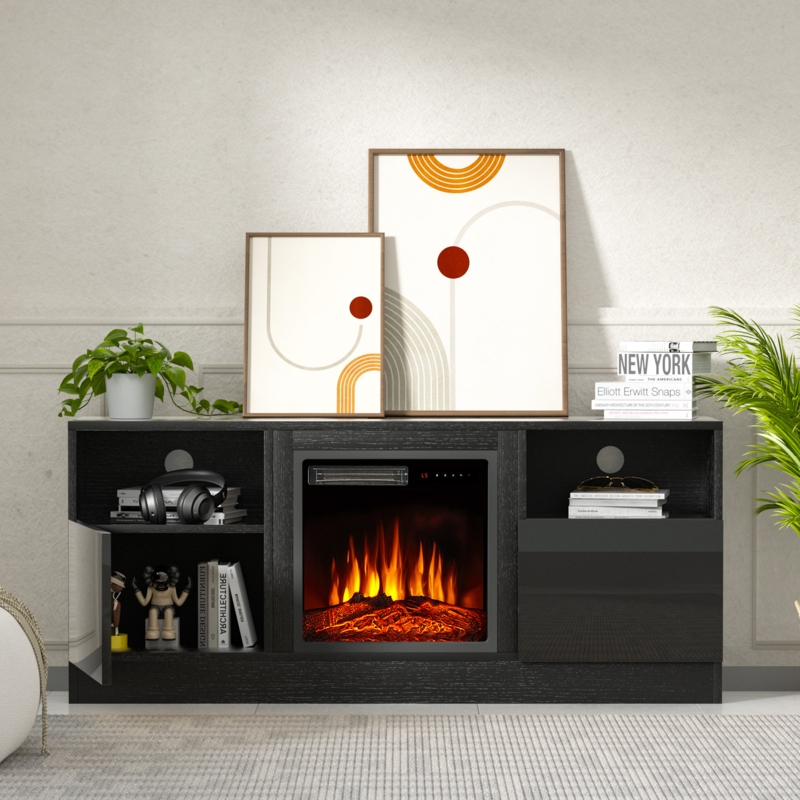 Amberella 58'' Media Console for TVs up to 65'' with Electric Fireplace and Adjustable Shelves