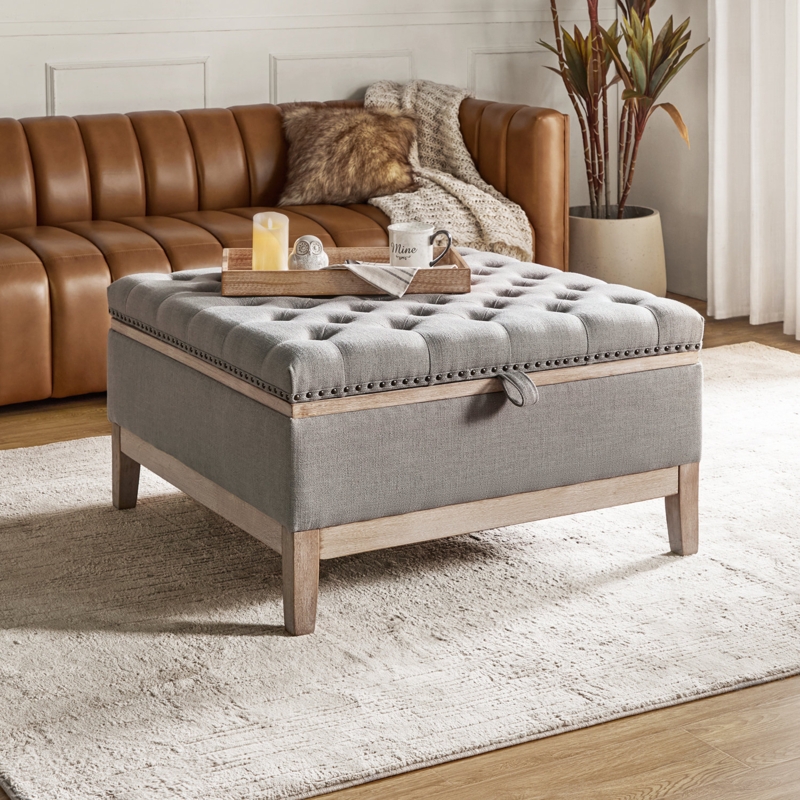 Amdan Upholstered Ottoman with Solid Wood Legs