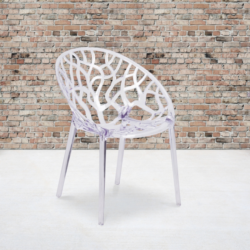 Aneita Transparent Oval Shaped Stacking Side Chair with Artistic Pattern Design