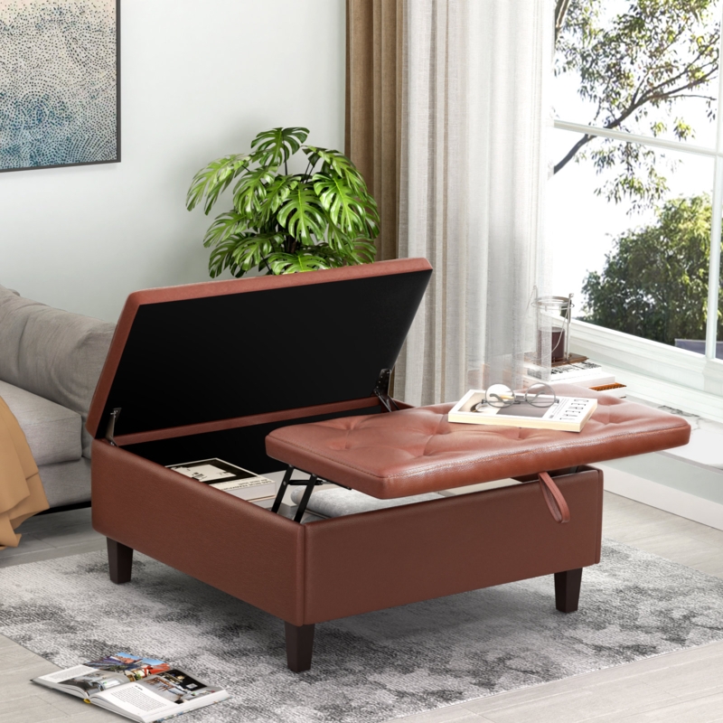 Aphsana Vegan 31.49 '' Wide Tufted Upholstered Lift-Top Large Square Storage Ottoman